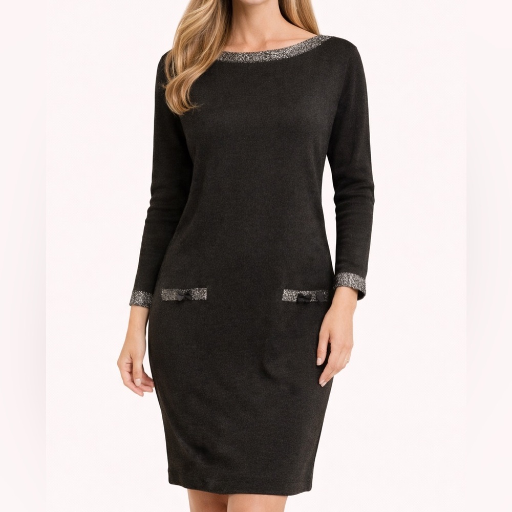 ALYX Dress Large Metallic Trim Shift Dress Black Silver Workwear